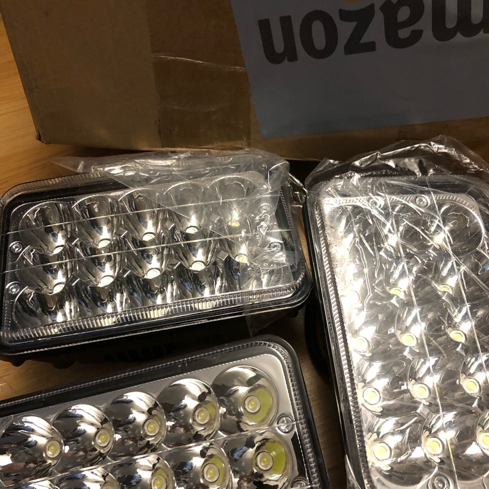 LED Rectangle Replacement Headlights - Clear Chrome 4 lights